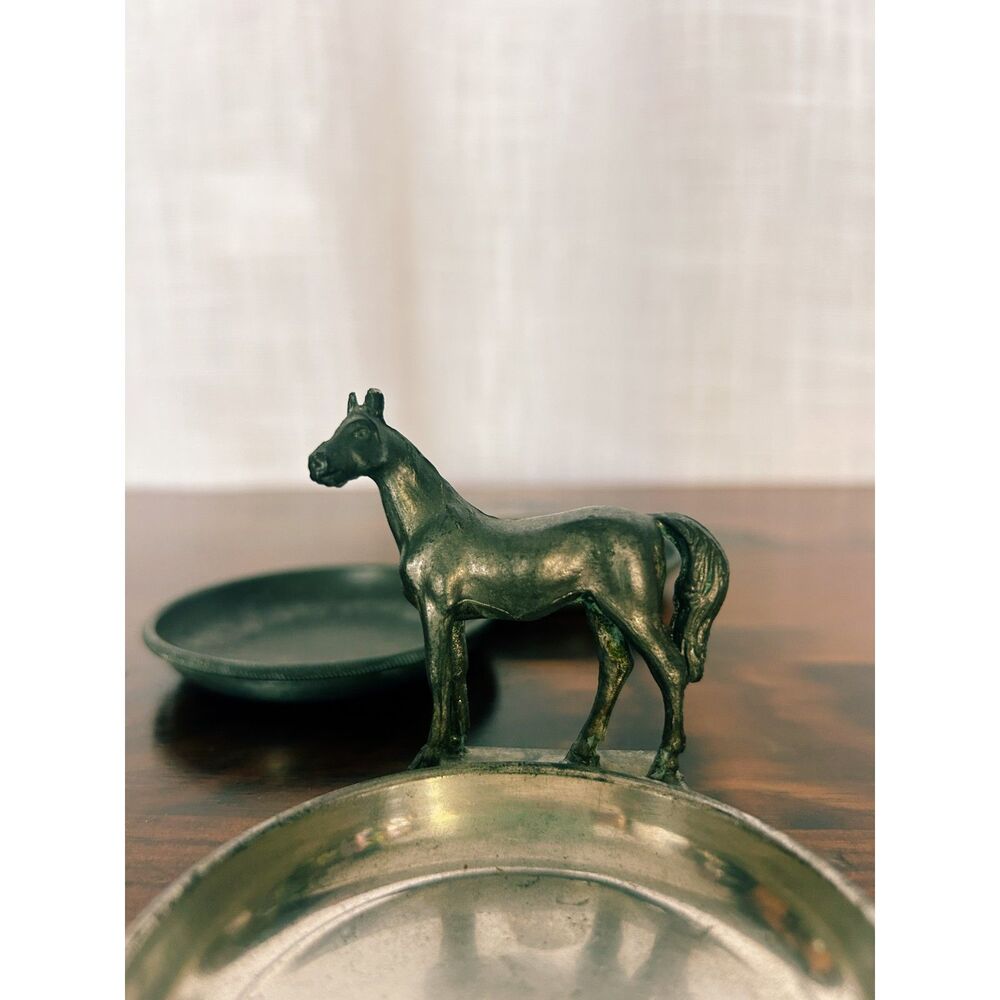 Vintage Genuine Pewter Equestrian Horse 3-Piece Coaster Stack Set